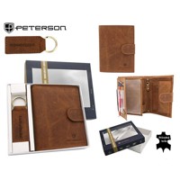 SET - Pánska kožená peňaženka s príveskom na kľúče PETERSON